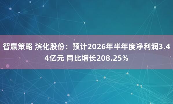 智赢策略 滨化股份：预计2026年半年度净利润3.44亿元 同比增长208.25%